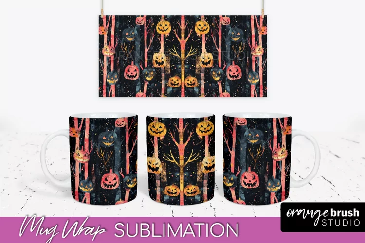 Neon Halloween Mug Wrap - Spooky Mug Sublimation Designs