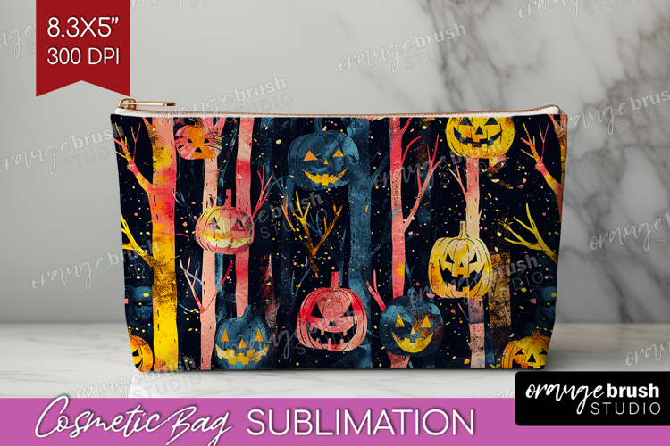 Neon Halloween Cosmetic Bag - Spooky Makeup Bag PNG