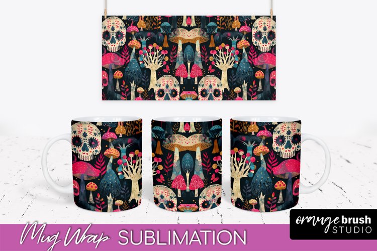 Neon Halloween Mug Wrap - Spooky Mug Sublimation Designs example image 1