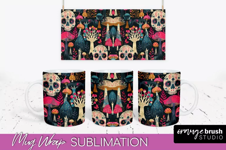 Neon Halloween Mug Wrap - Spooky Mug Sublimation Designs