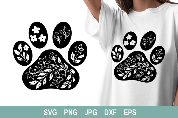 Paw SVG / Paw sublimation SVG/ Paw with florals SVG