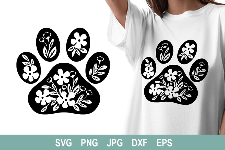 Paw SVG / Paw sublimation SVG/ Paw with florals SVG