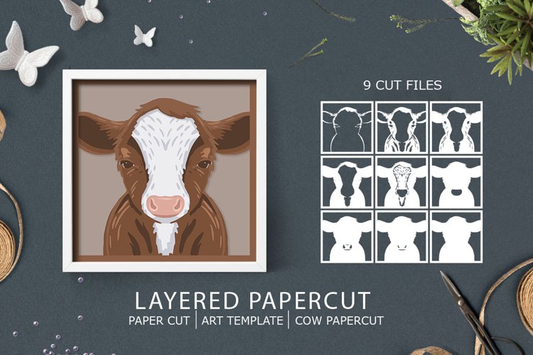 Cow layered paper cut svg / farm paper example image 1
