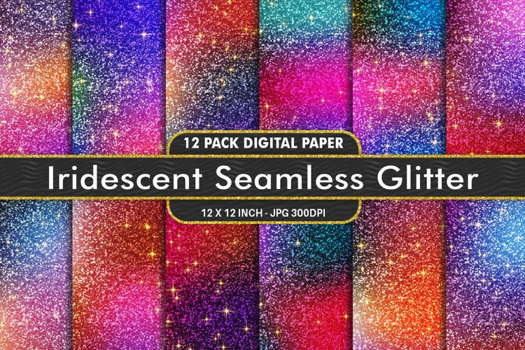 12 Set Digital Paper Glitter iridescent texture background example image 1