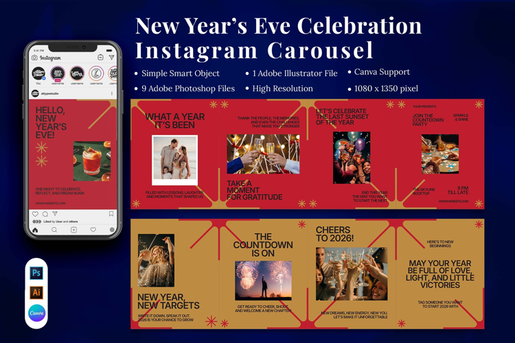 New Year’s Eve Celebration Instagram Carousel & Canva