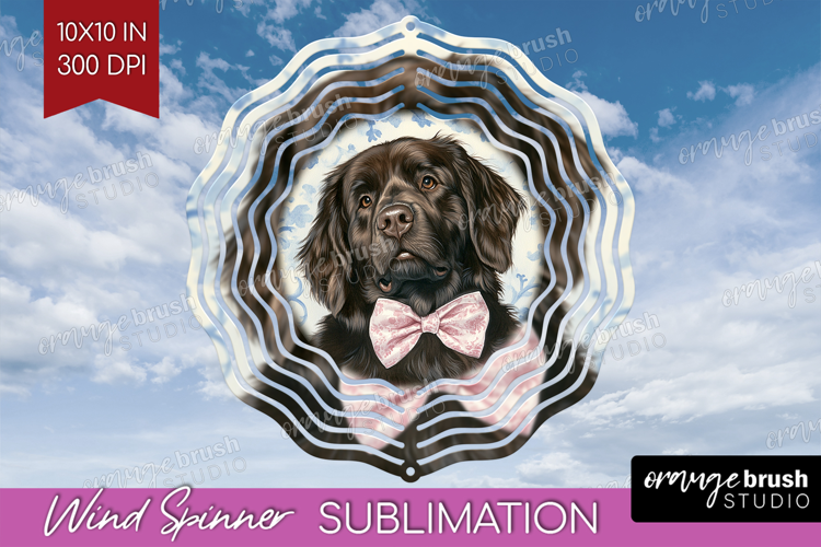 Newfoundland Dog Wind Spinner Sublimation PNG Blue Toile