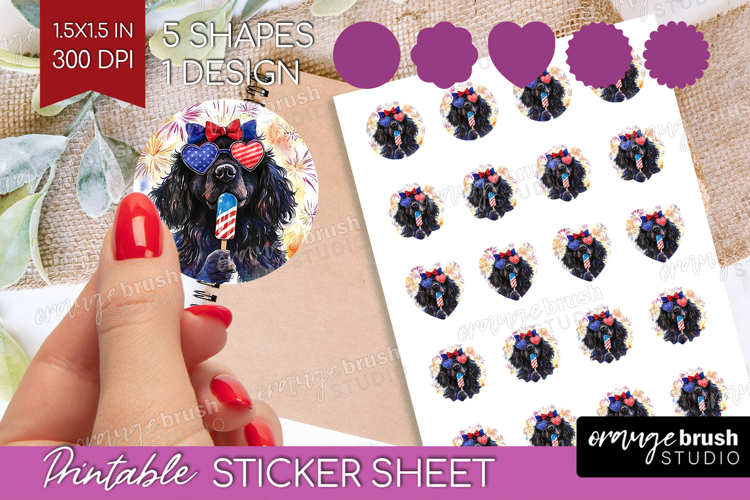 Newfoundland Dog Round Sticker 4th Of July Printable Sticker