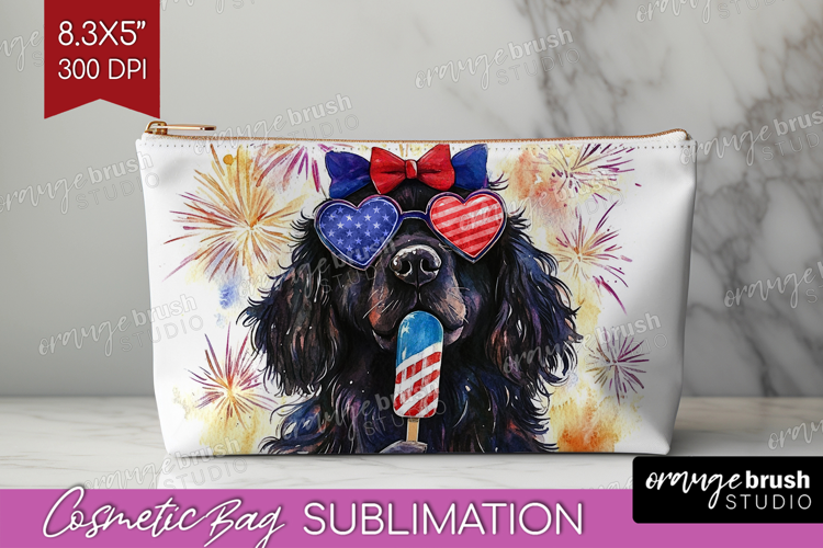 Newfoundland Dog Cosmetic Bag 4th Of July Makeup Bag PNG