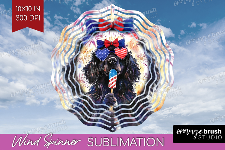 Newfoundland Dog Wind Spinner Sublimation PNG 4th Of July