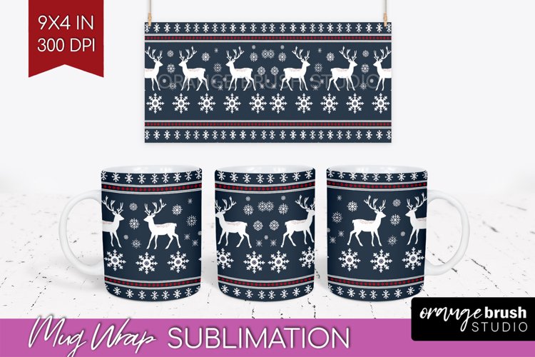 Nordic Christmas Mug Wrap - Winter 15 oz Mug Sublimation example image 1