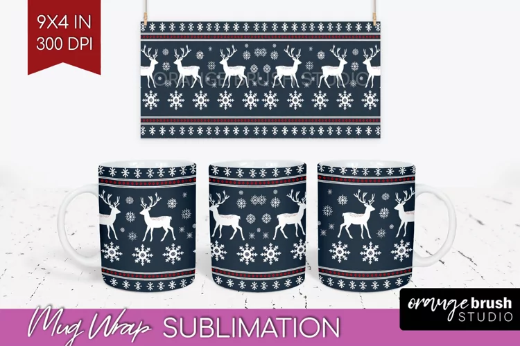 Nordic Christmas Mug Wrap - Winter 15 oz Mug Sublimation