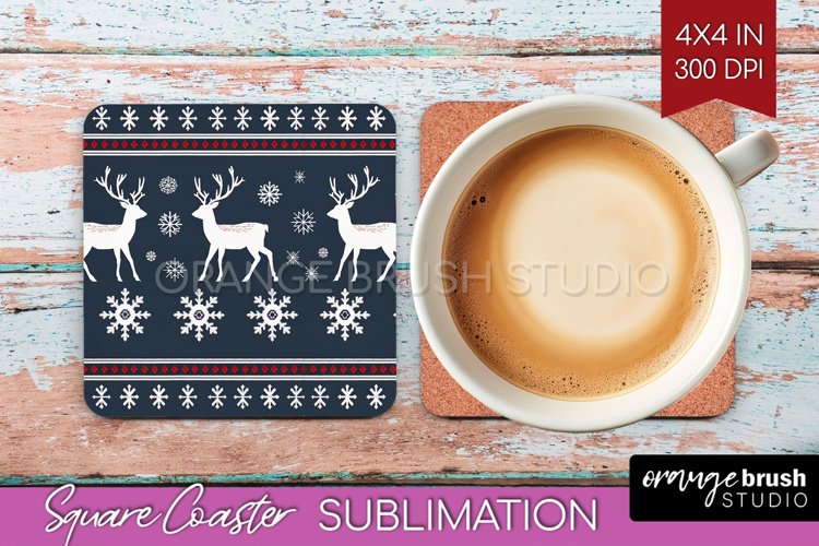 Nordic Christmas Square Coaster - Winter Coaster Sublimation example image 1
