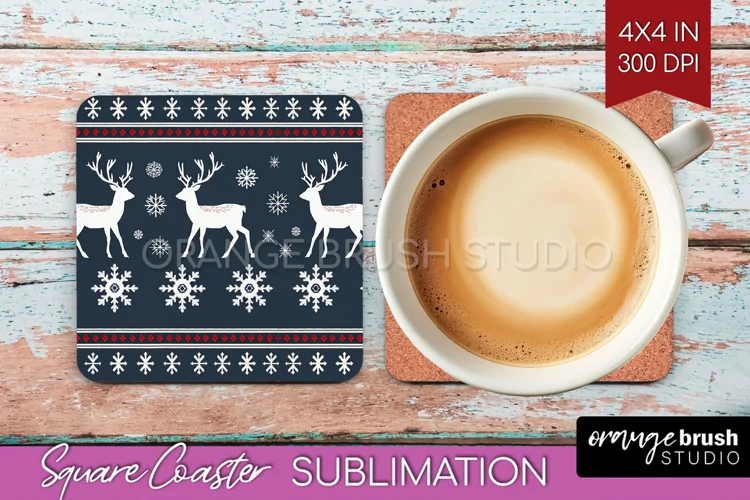 Nordic Christmas Square Coaster - Winter Coaster Sublimation