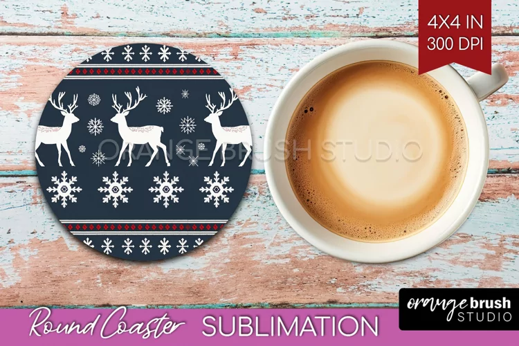 Nordic Christmas Round Coaster - Winter Coaster Sublimation