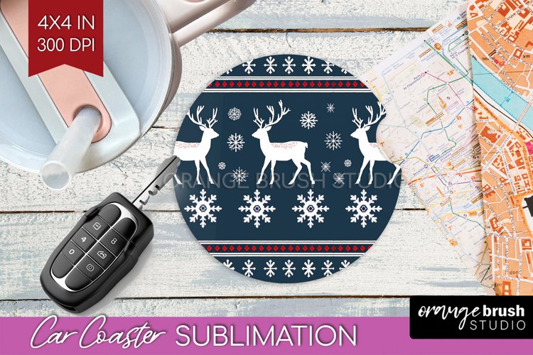 Nordic Christmas Car Coaster - Winter Coaster Sublimatoin example image 1