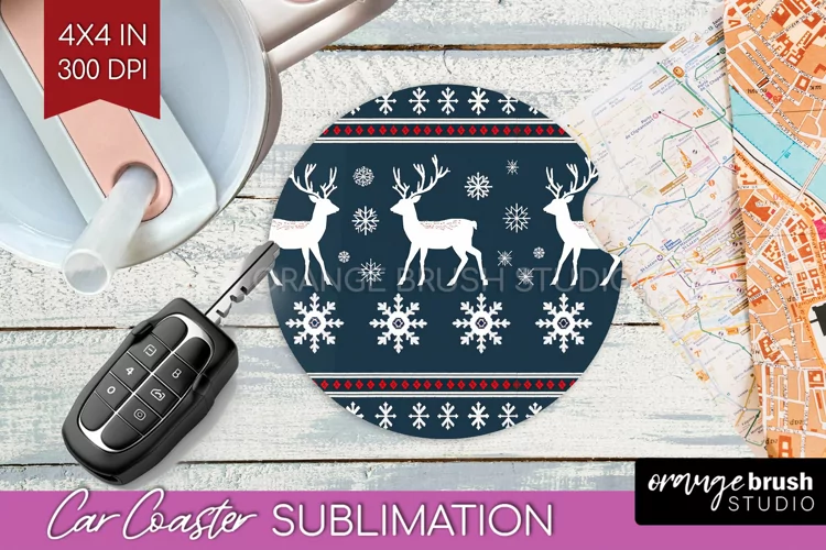 Nordic Christmas Car Coaster - Winter Coaster Sublimatoin