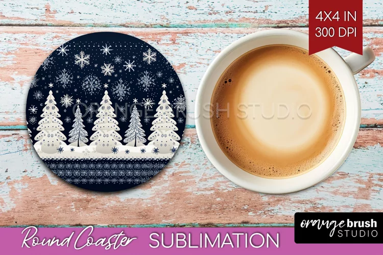 Nordic Christmas Round Coaster - Winter Coaster Sublimation