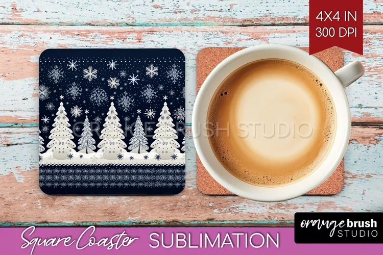 Nordic Christmas Square Coaster - Winter Coaster Sublimation