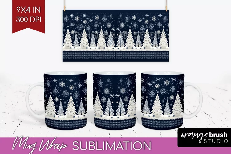 Nordic Christmas Mug Wrap - Winter 15 oz Mug Sublimation