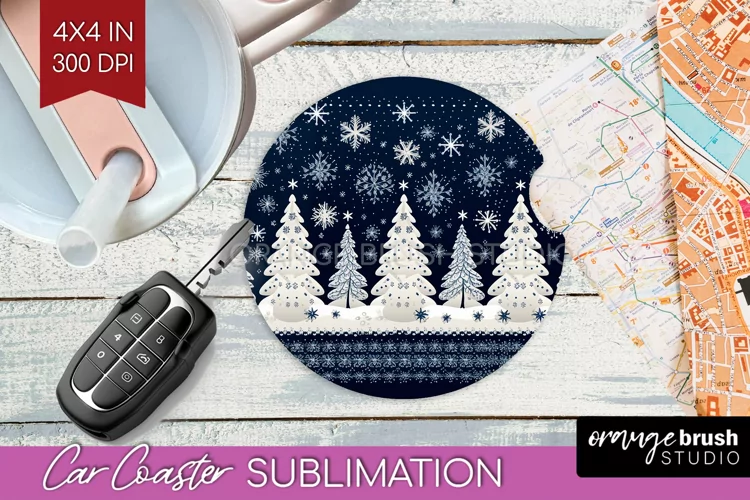 Nordic Christmas Car Coaster - Winter Coaster Sublimatoin