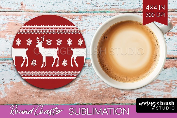 Nordic Christmas Round Coaster - Winter Coaster Sublimation example image 1