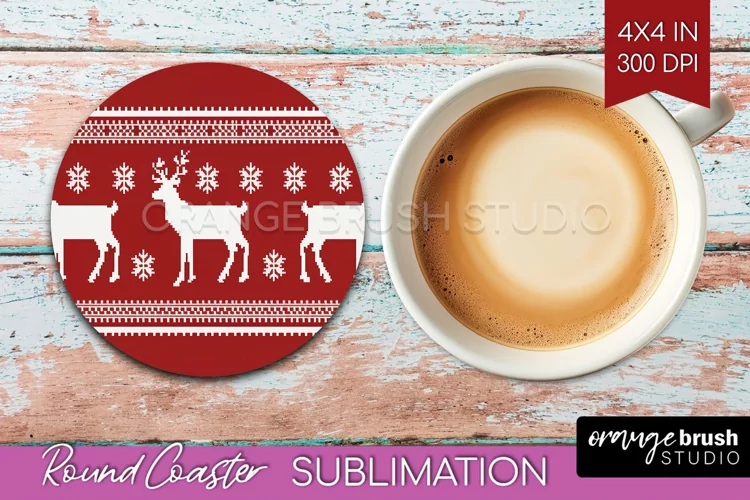 Nordic Christmas Round Coaster - Winter Coaster Sublimation