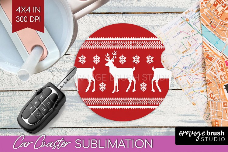 Nordic Christmas Car Coaster - Winter Coaster Sublimatoin example image 1