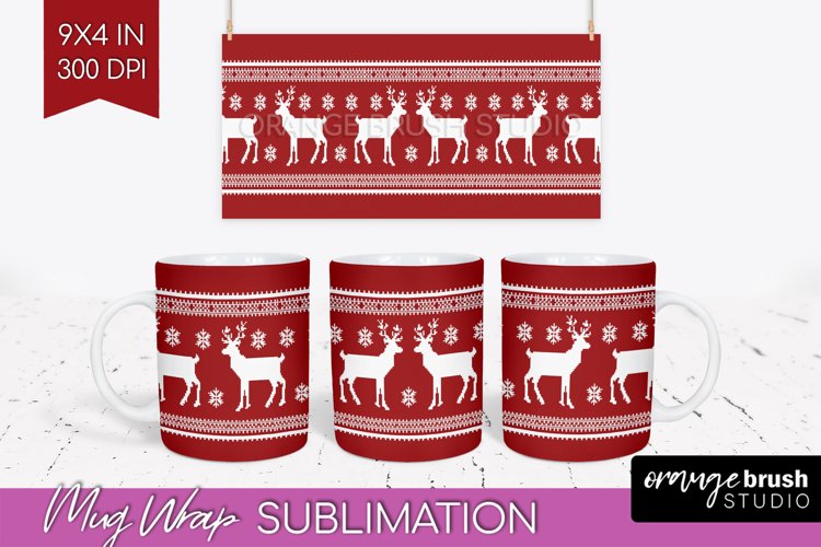 Nordic Christmas Mug Wrap - Winter 15 oz Mug Sublimation