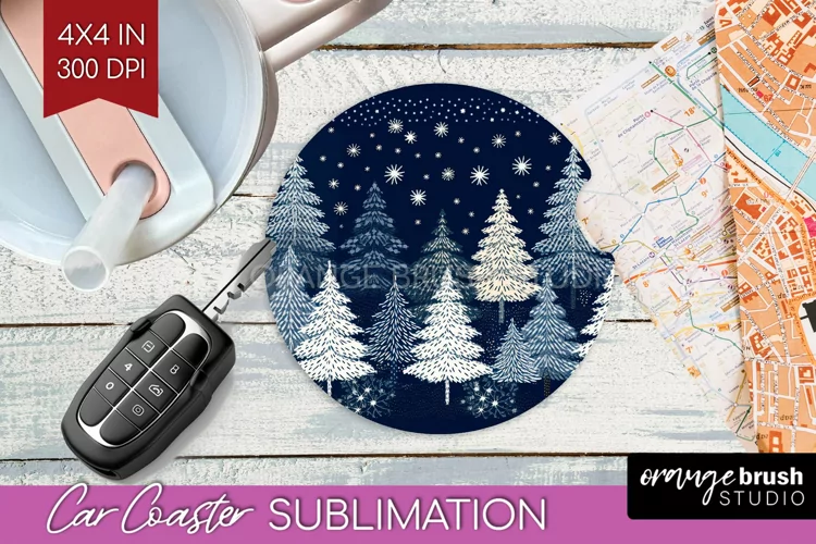 Nordic Christmas Car Coaster - Winter Coaster Sublimatoin