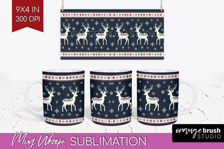 Nordic Christmas Mug Wrap - Winter 15 oz Mug Sublimation example image 1