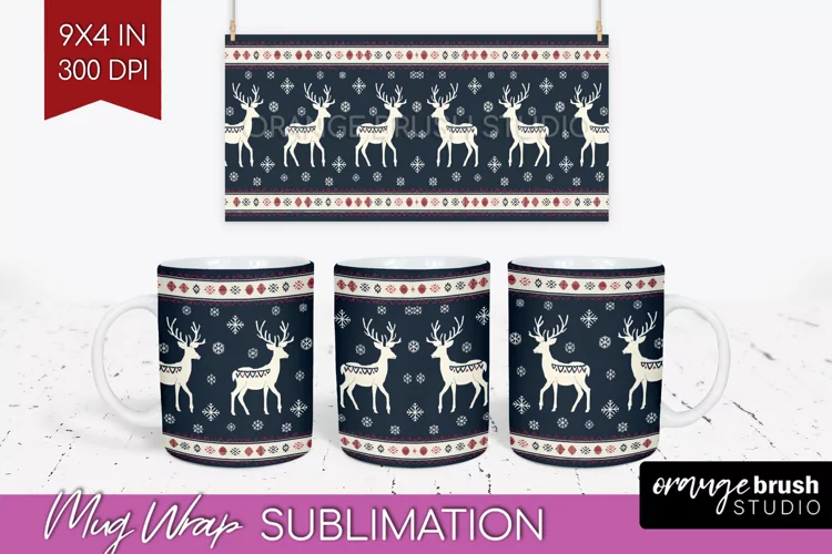 Nordic Christmas Mug Wrap - Winter 15 oz Mug Sublimation