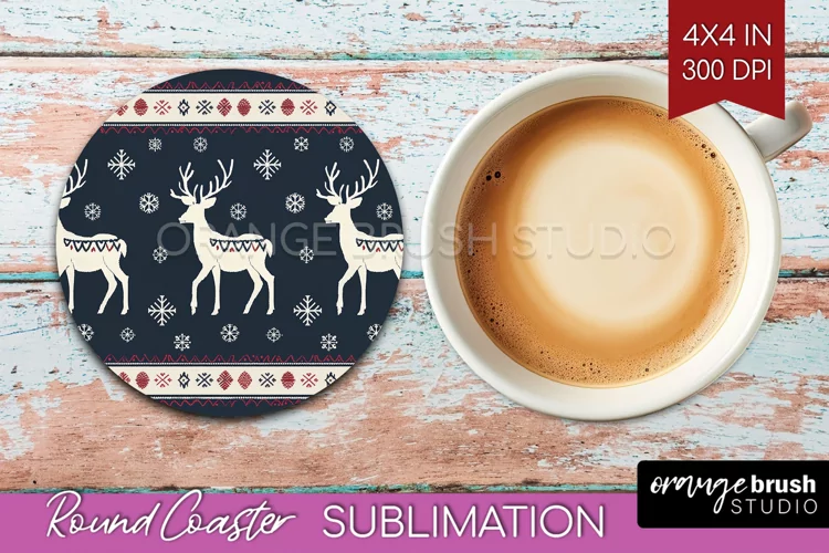 Nordic Christmas Round Coaster - Winter Coaster Sublimation