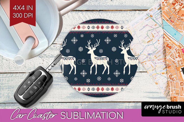 Nordic Christmas Car Coaster - Winter Coaster Sublimatoin example image 1