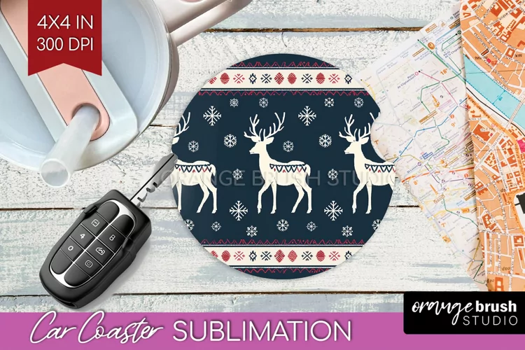 Nordic Christmas Car Coaster - Winter Coaster Sublimatoin