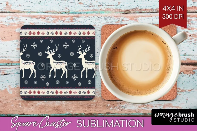Nordic Christmas Square Coaster - Winter Coaster Sublimation