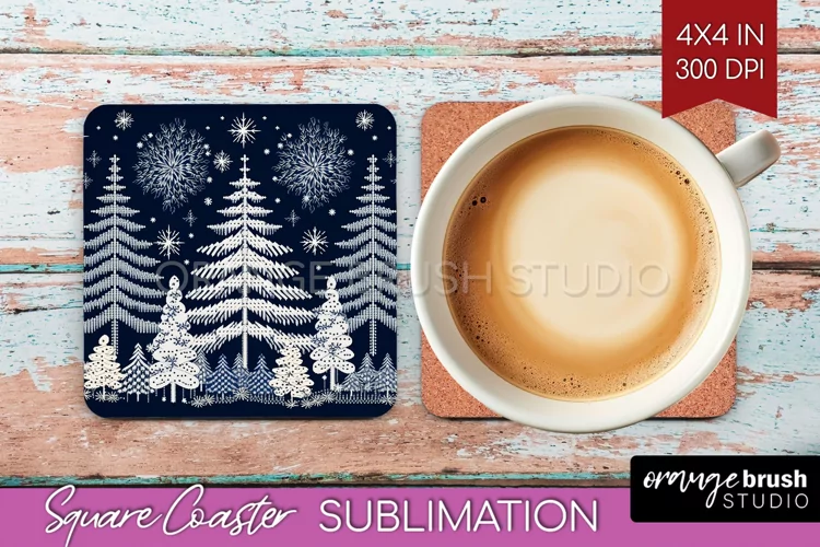 Nordic Christmas Square Coaster - Winter Coaster Sublimation