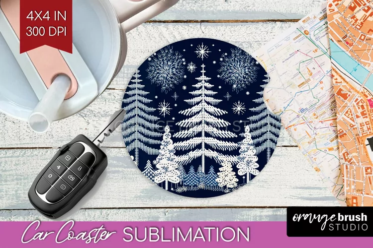 Nordic Christmas Car Coaster - Winter Coaster Sublimatoin