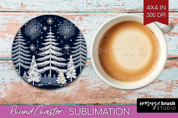 Nordic Christmas Round Coaster - Winter Coaster Sublimation