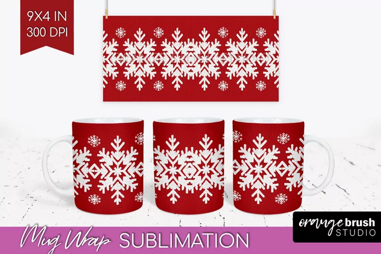 Nordic Christmas Mug Wrap - Winter 15 oz Mug Sublimation