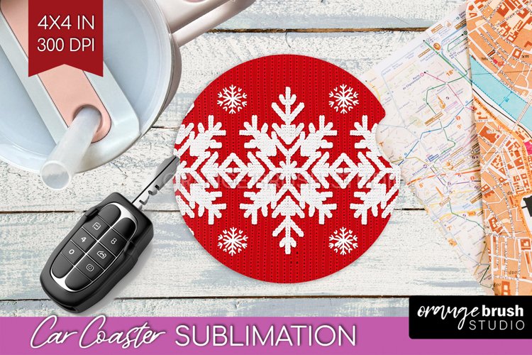 Nordic Christmas Car Coaster - Winter Coaster Sublimatoin example image 1