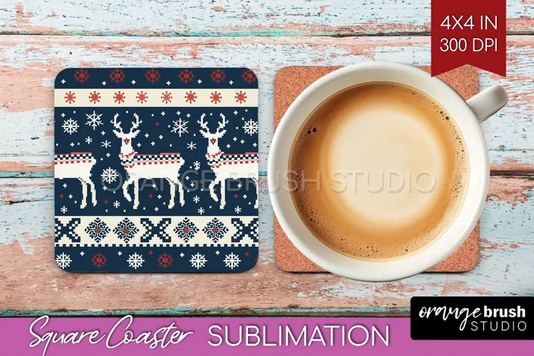 Nordic Christmas Square Coaster - Winter Coaster Sublimation