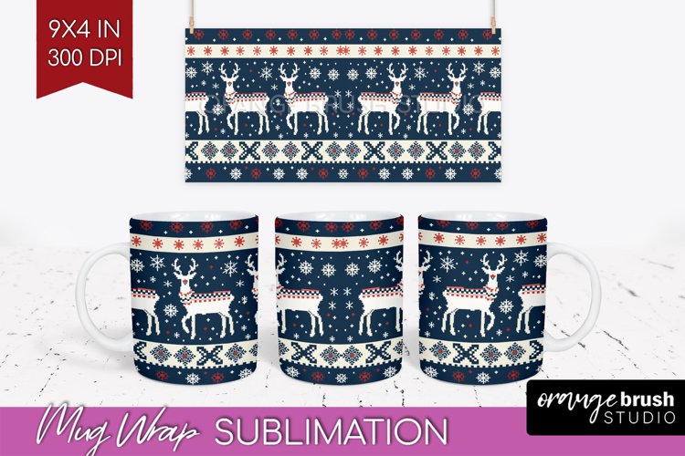 Nordic Christmas Mug Wrap - Winter 15 oz Mug Sublimation