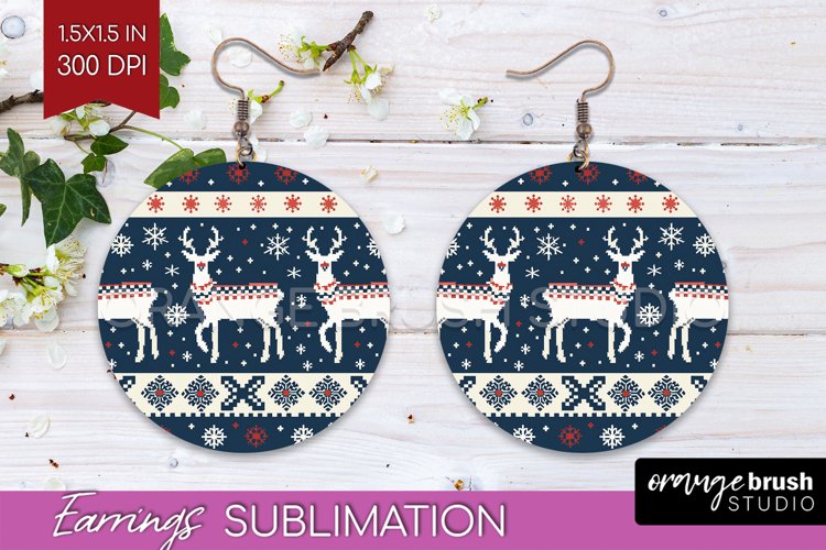 Nordic Christmas Round Earrings, Winter Earring Sublimation