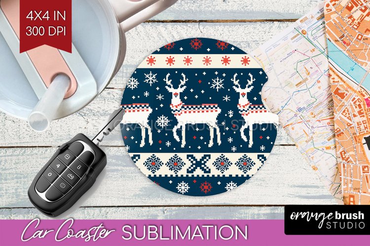 Nordic Christmas Car Coaster - Winter Coaster Sublimatoin example image 1