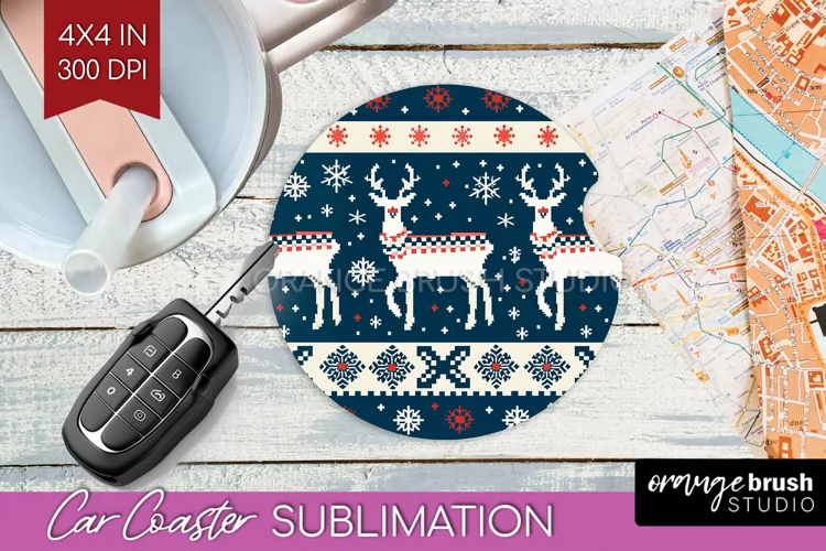 Nordic Christmas Car Coaster - Winter Coaster Sublimatoin