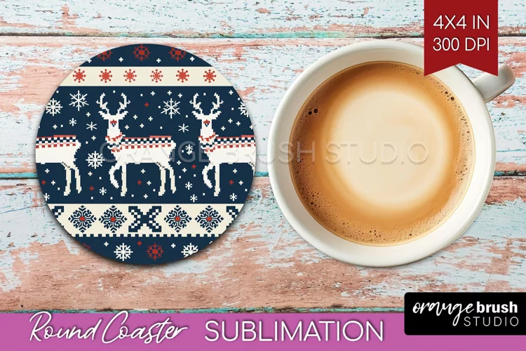 Nordic Christmas Round Coaster - Winter Coaster Sublimation