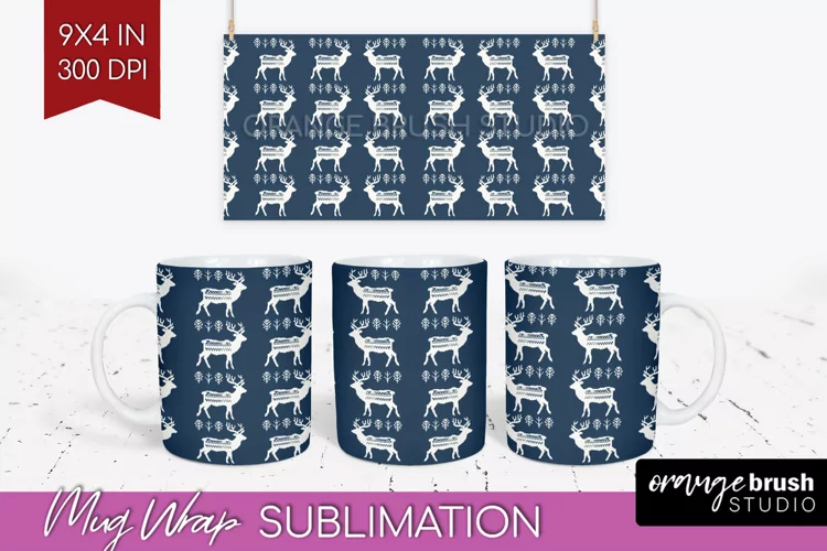 Nordic Christmas Mug Wrap - Winter 15 oz Mug Sublimation