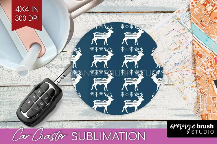 Nordic Christmas Car Coaster - Winter Coaster Sublimatoin