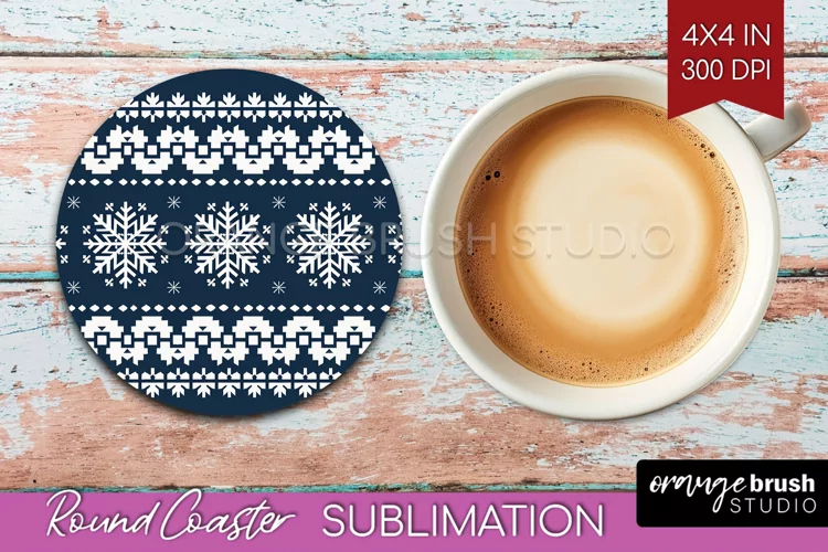 Nordic Christmas Round Coaster - Winter Coaster Sublimation