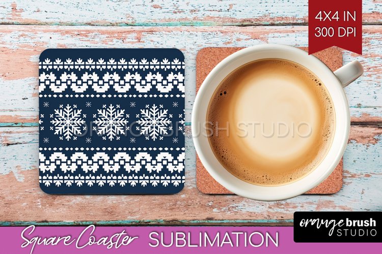 Nordic Christmas Square Coaster - Winter Coaster Sublimation example image 1